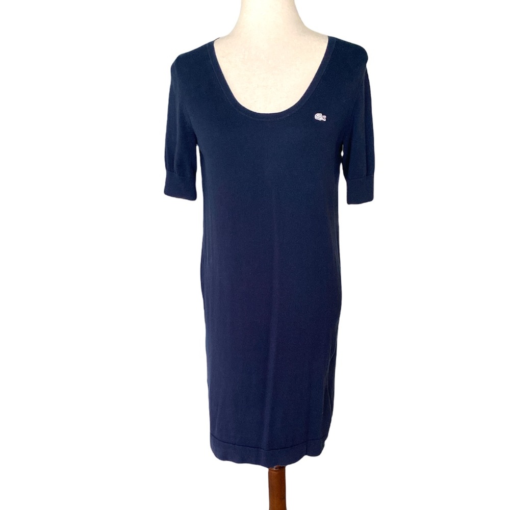 Lacoste Navy Blue Scoop Neck Short Sleeve Tunic Sweater Dress - 36 - XS 4